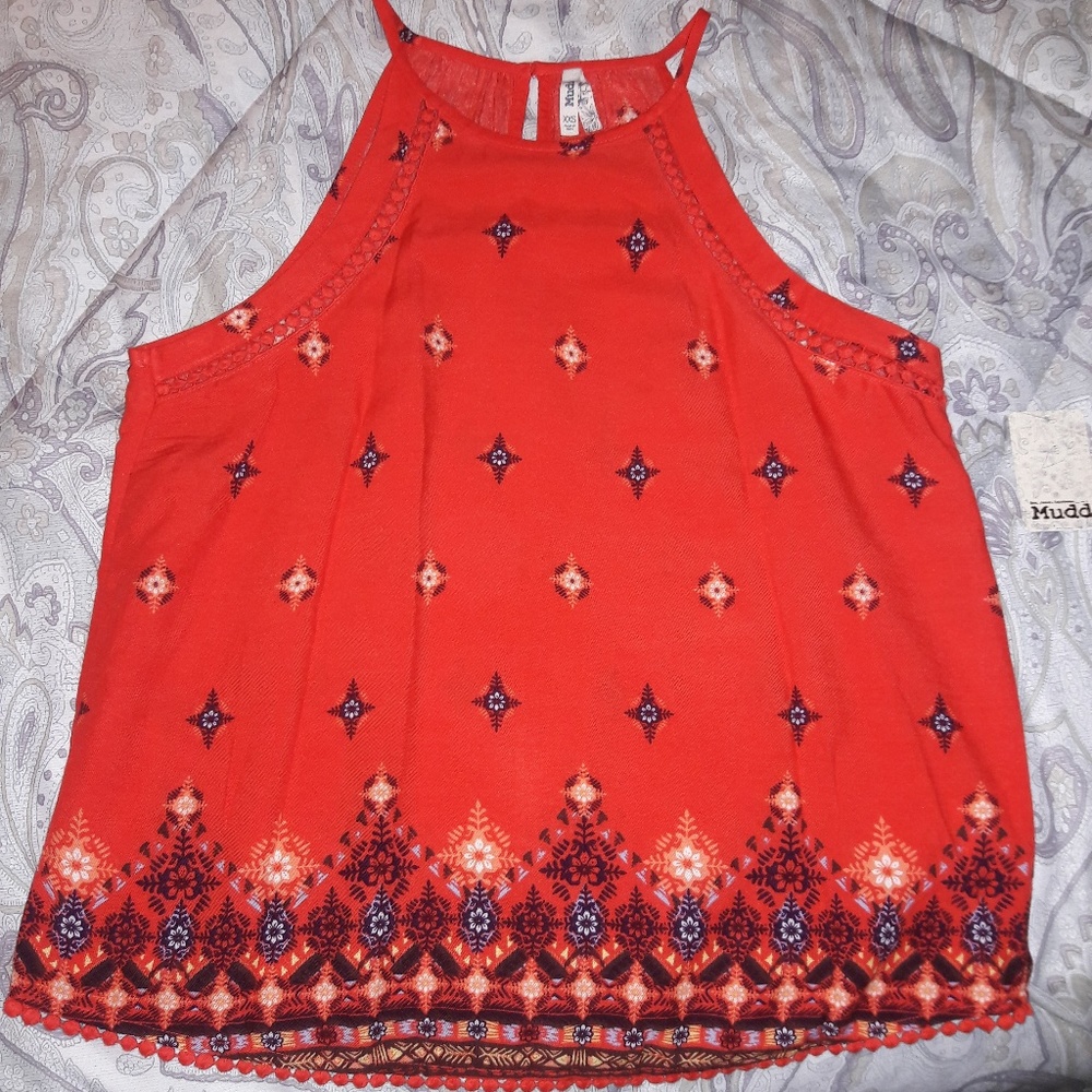 Juniors' Mudd Red High Neck Tank XX Small